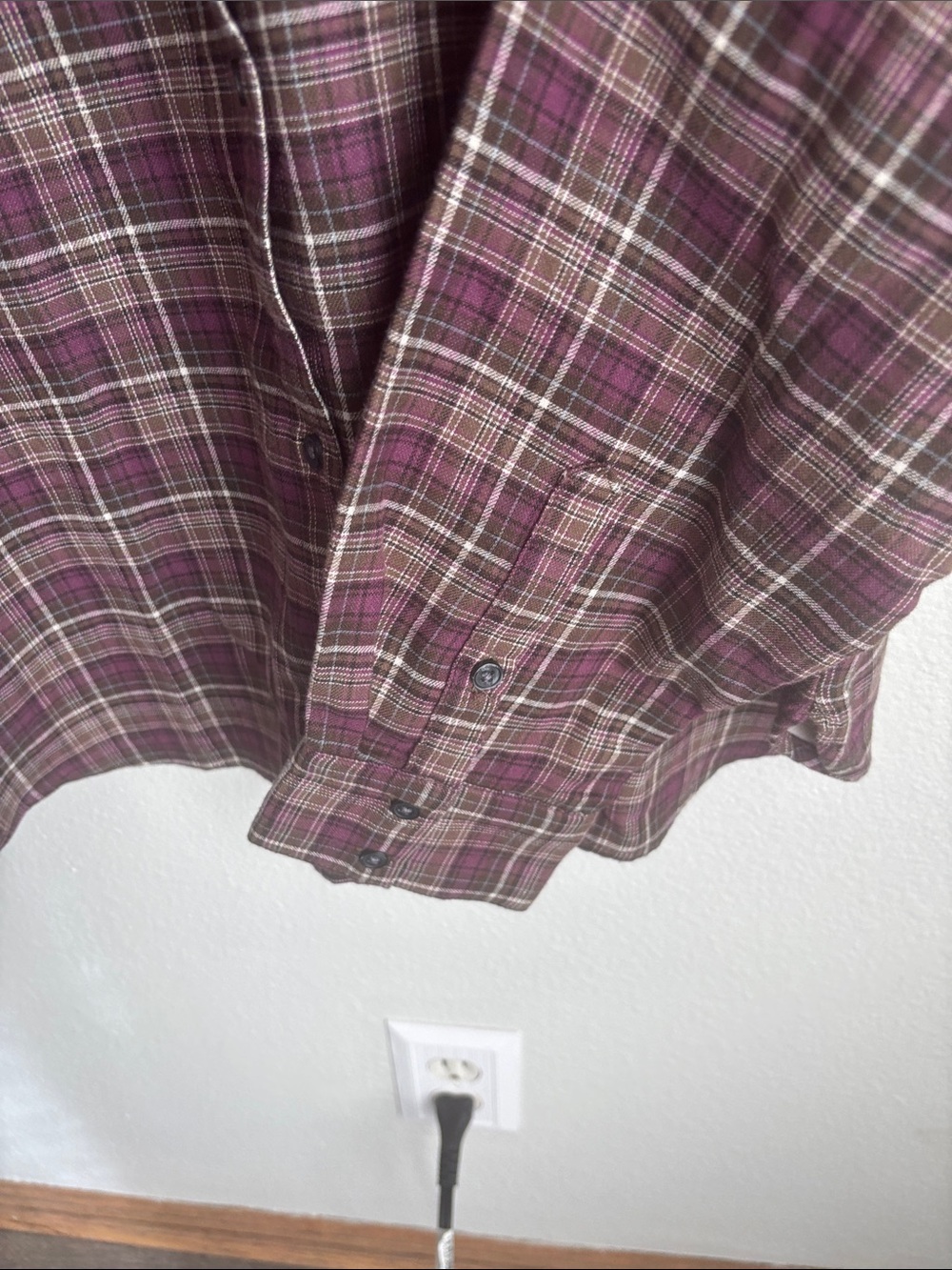 BANANA REPUBLIC Womens Flannel Shirt Sugar Plum Feminine Ruffle Trim Medium - Picture 6 of 11
